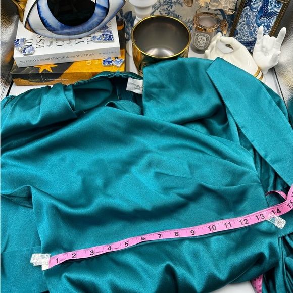 🆕 BRONX & BANCO 🧿 NWOT Monica Long Sleeve Satin Wrap Dress, Fringed Hem - Picture 13 of 16